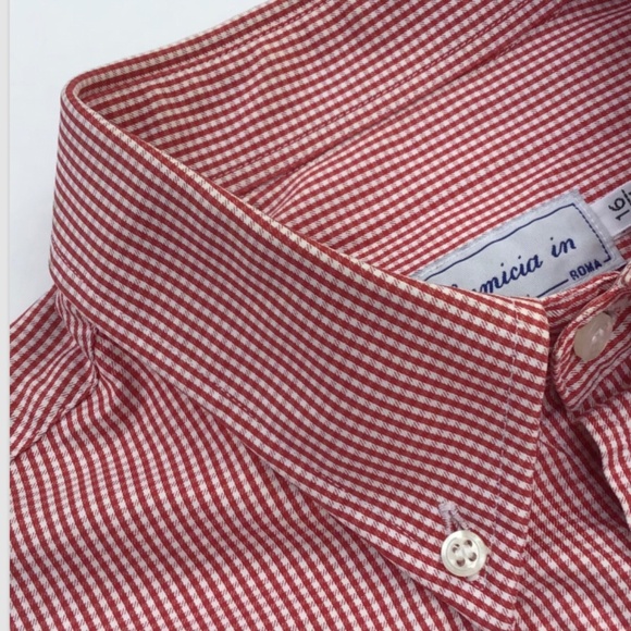 Camicia In Roma red checkered 2 fold cotton Sz 16 made in Italy 🇮🇹 - Picture 4 of 11